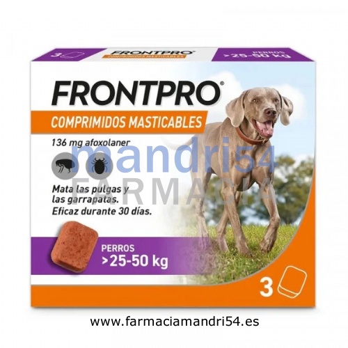 FRONTPRO 136 mg COMPRIMIDOS MASTICABLES PARA PERROS > 25-50 kg