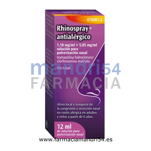 RHINOSPRAY ANTIALERGICO 1,18 MG/ML + 5,05 MG/ML SOLUCION PARA PULVERIZACION NASAL, 1 envase pulveriz