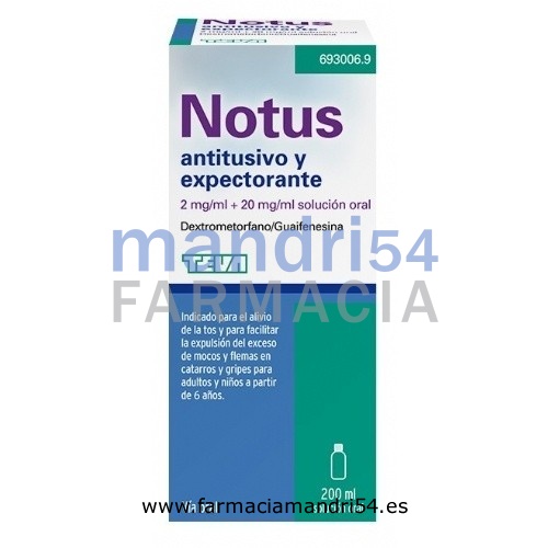 Notus Antitusivo y Expectorante 2 mg/ml + 20 mg/ml solución oral , 1 frasco de 200 ml