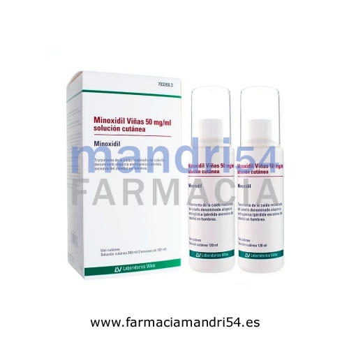 MINOXIDIL VIÑAS 50 mg/ml SOLUCION CUTANEA , 2 frascos de 120 ml