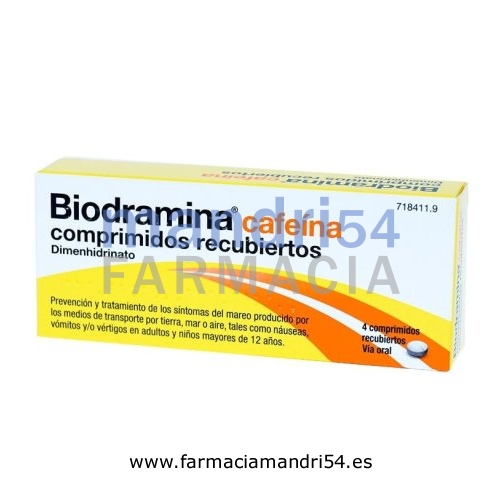 BIODRAMINA CAFEINA COMPRIMIDOS RECUBIERTOS , 4 comprimidos