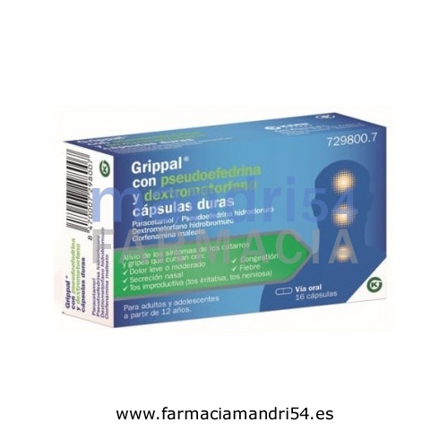 GRIPPAL CON PSEUDOEFREDRINA Y DEXTROMETORFANO CAPSULAS DURAS, 16 cápsulas