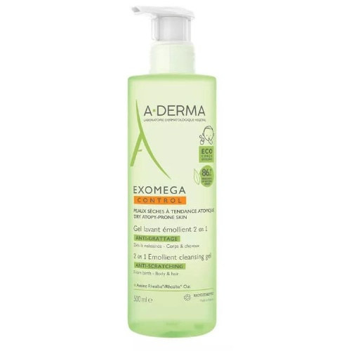 A-derma exomega control gel limpiador emoliente - 2 en 1 cuerpo y cabello (1 envase 500 ml)