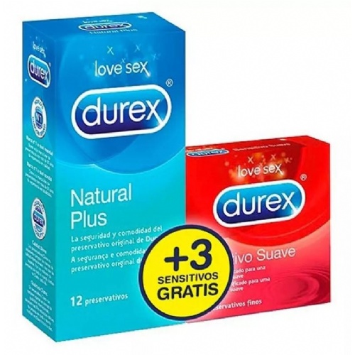 Durex natural plus + durex sensitivo confort - preservativos (pack 12 + 3 preserv)