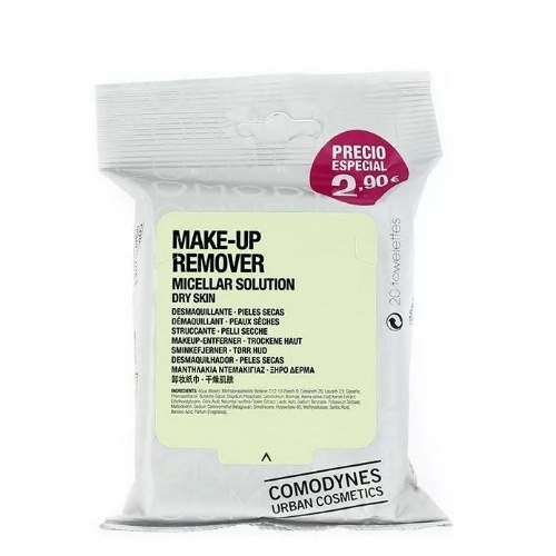 Comodynes convenient cosmetics - make up remover sensitive & dry skin (20 toallitas)