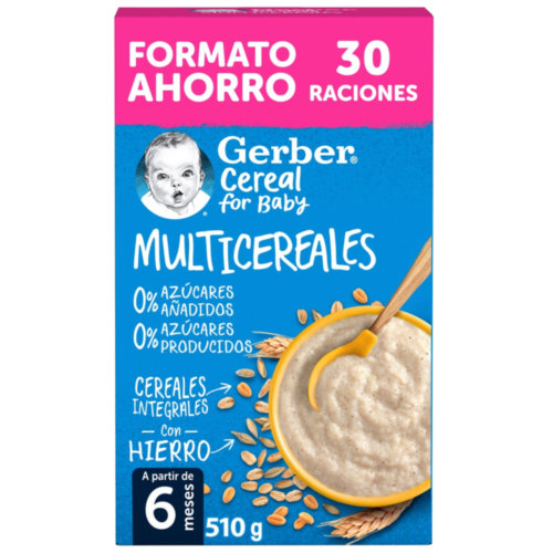 Gerber multicereales 0% azucares añadidos  1 estuche 510 g formato ahorro