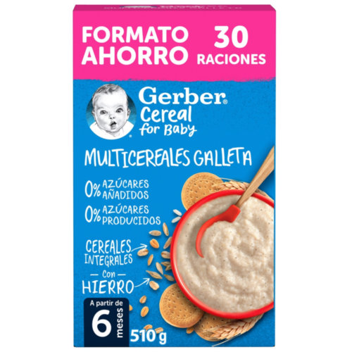 Gerber multicereales galleta 0% 0% azucares  1 estuche 510 g formato ahorro