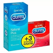 Durex natural plus + durex sensitivo confort - preservativos (pack 12 + 3 preserv)